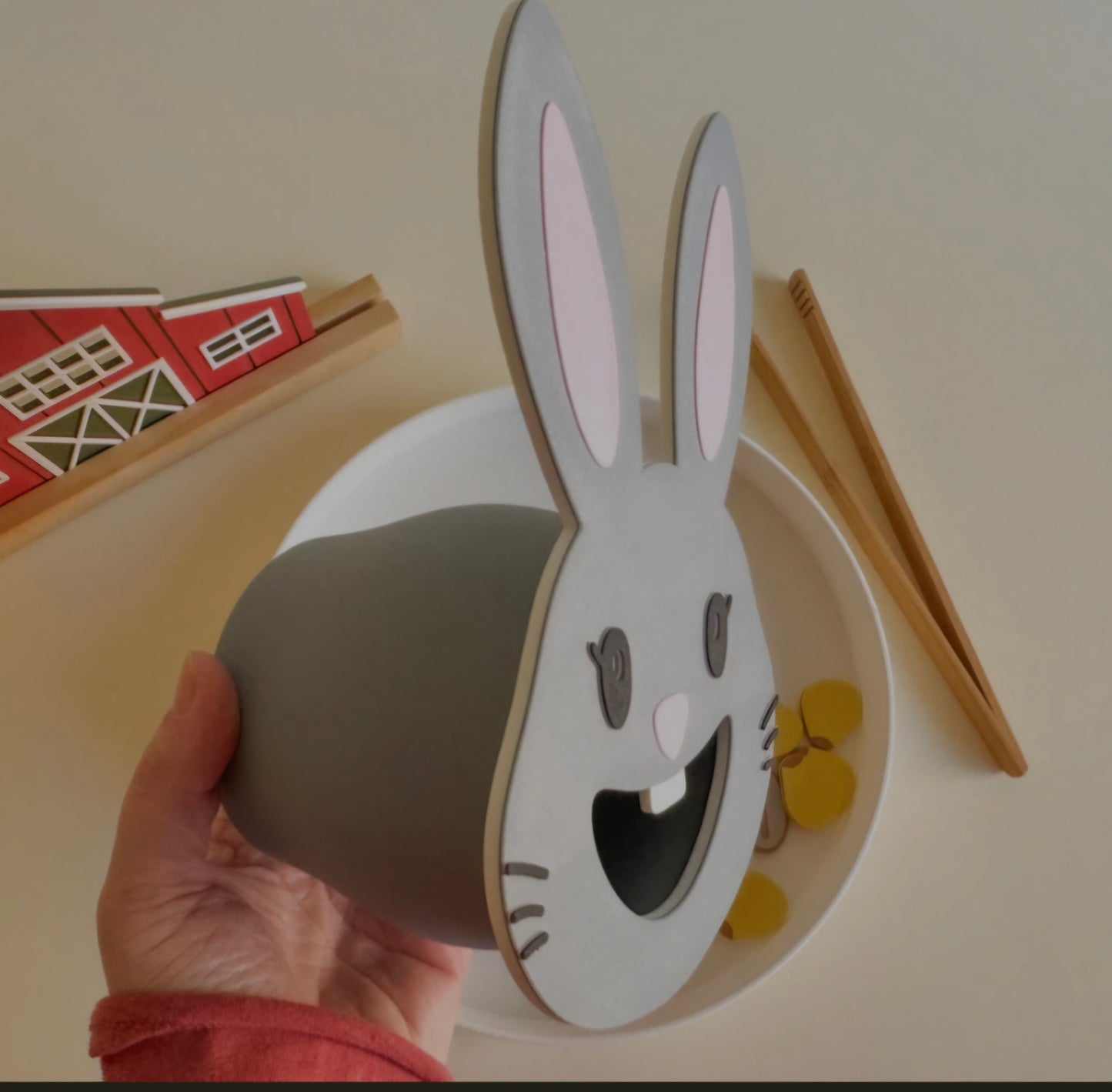 Feed the Bunny sensory play tube with 20pcs garden feast