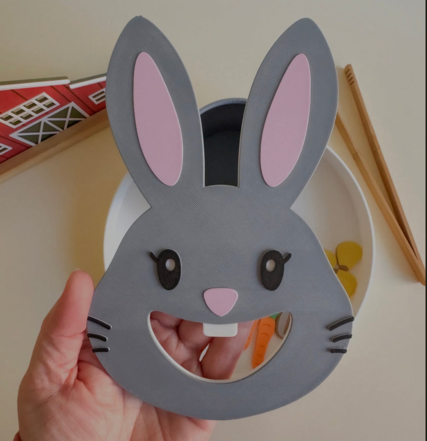 Feed the Bunny sensory play tube with 20pcs garden feast