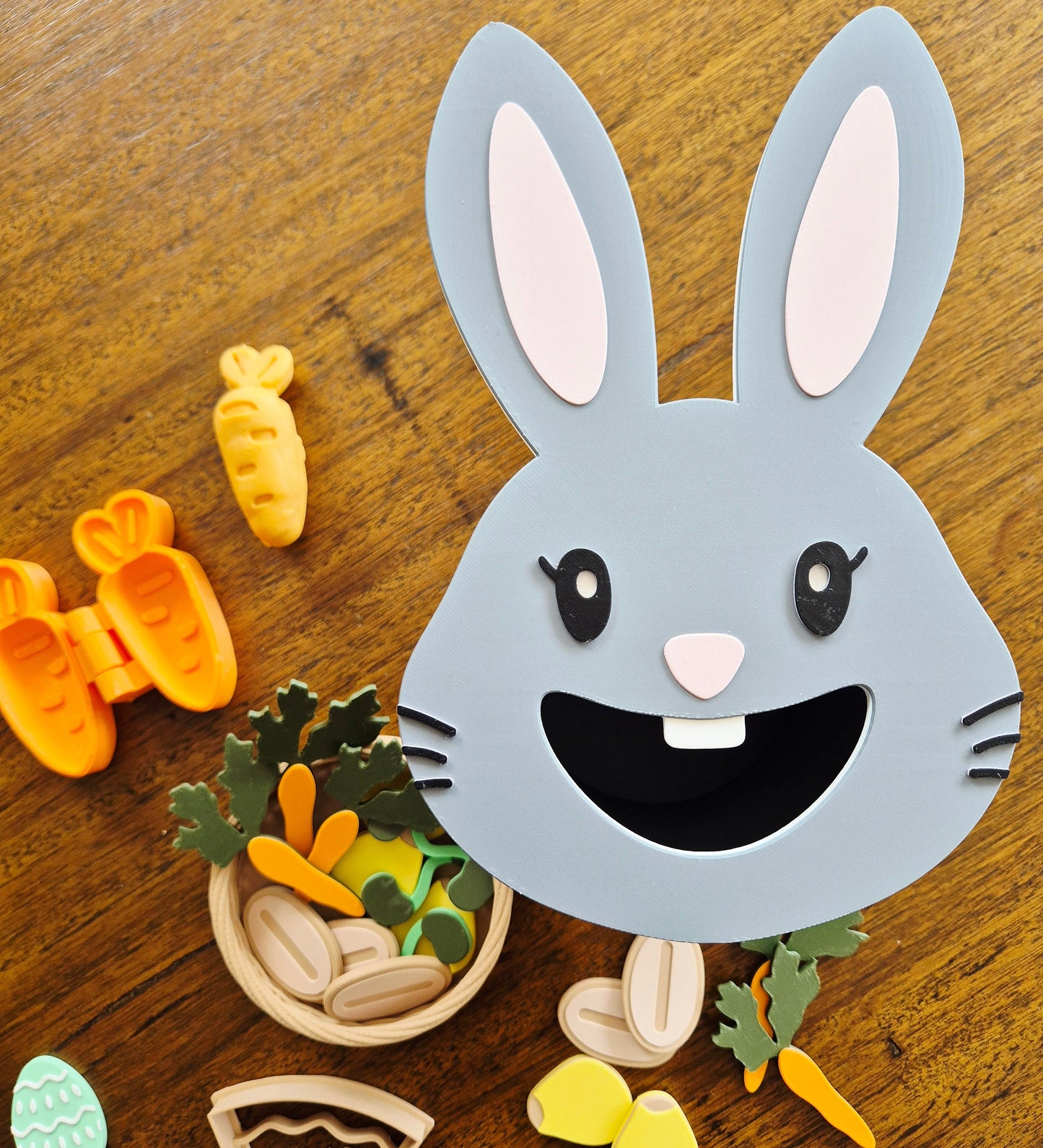 Feed the Bunny sensory play tube with 20pcs garden feast